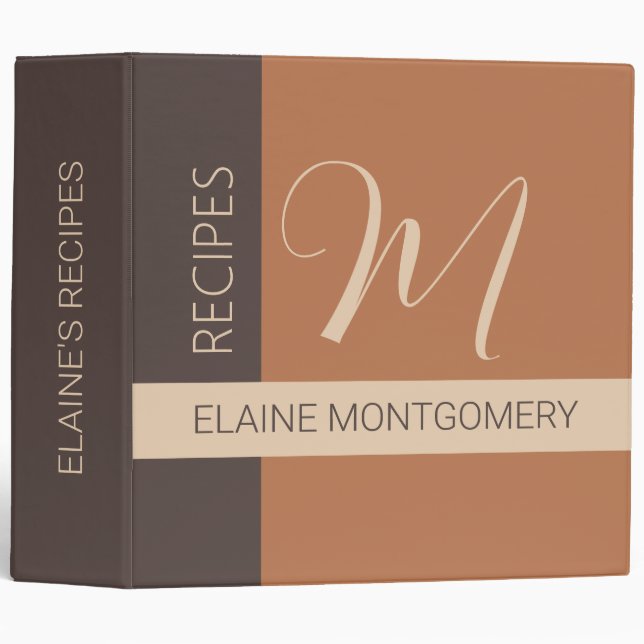 Brown Colour Block Monogram Recipe Book  Binder (Front/Spine)