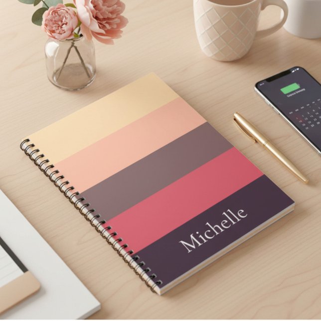 Brown Colour Blocked Striped Custom Notebook (Creator Uploaded)