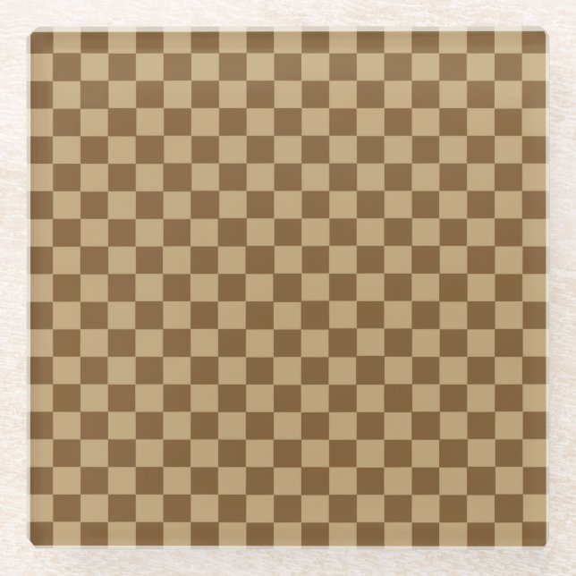 Brown Combination Classic Chequerboard by STaylor Glass Coaster (Front)