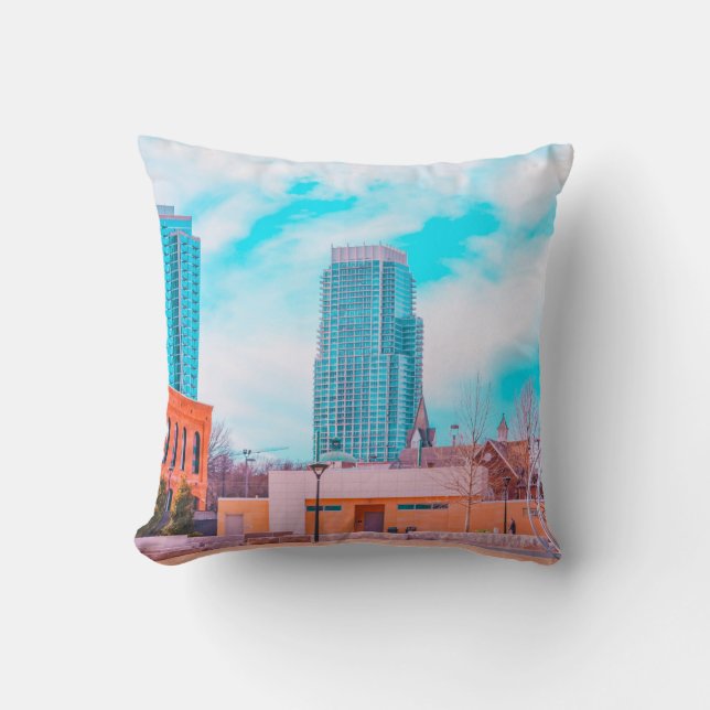 BROWN CONCRETE BUILDING NEAR BARE TREES UNDER BLUE THROW PILLOW (Front)