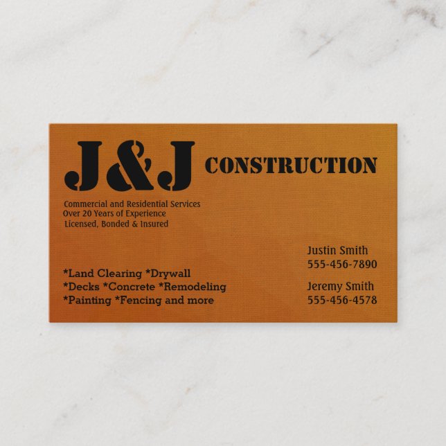 Brown Construction Business Card (Front)
