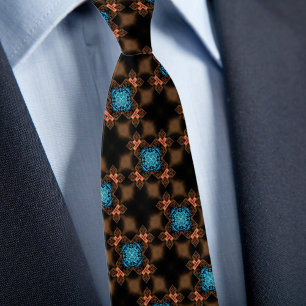 Brown Copper Turquois Pattern Necktie