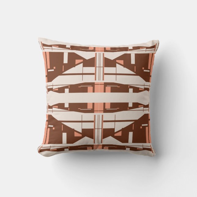 Brown Coral Beige Mediterranean Mosaic Abstract Throw Pillow (Front)