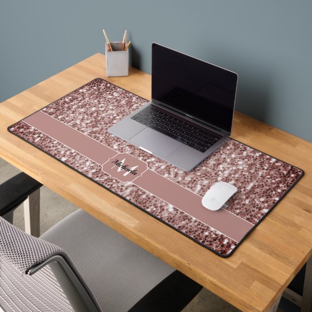 Brown coral glitter sparkles Monogram Desk Mat (Office 2)