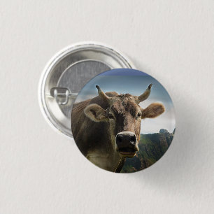Brown Cow Face 1 Inch Round Button