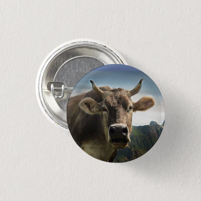Brown Cow Face 1 Inch Round Button (Front & Back)
