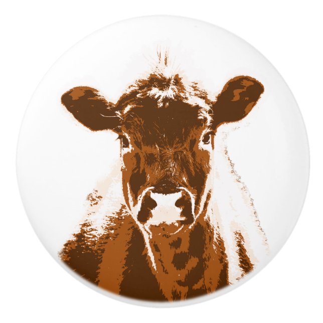 Brown Cow Farm Animal Ceramic Knob (Front)