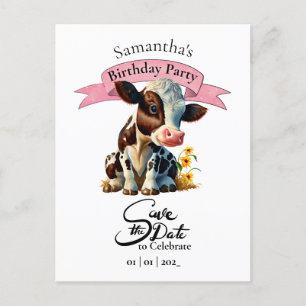 Brown Cow Save the Date Birthday Girl Postcard