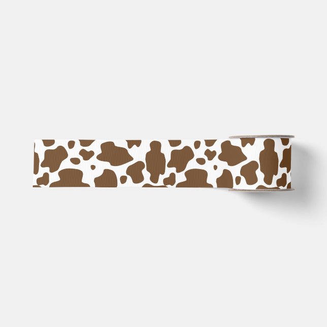 Brown Cow Spots Faux Cowhide Pattern Grosgrain Ribbon (Front)