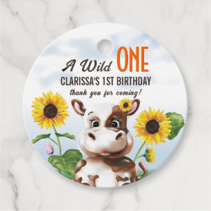 Brown Cow Sunflower Girl First Birthday Favour Tags