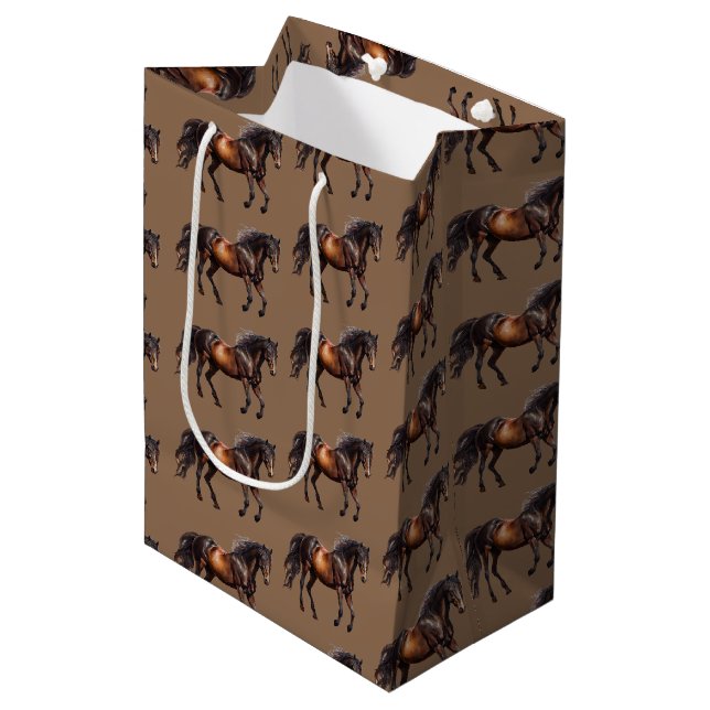 Brown Cowboy Horses Medium Gift Bag (Front Angled)