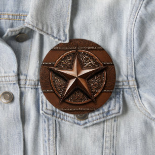 Brown Cowboy Rustic Western Country Texas Star 4 Inch Round Button