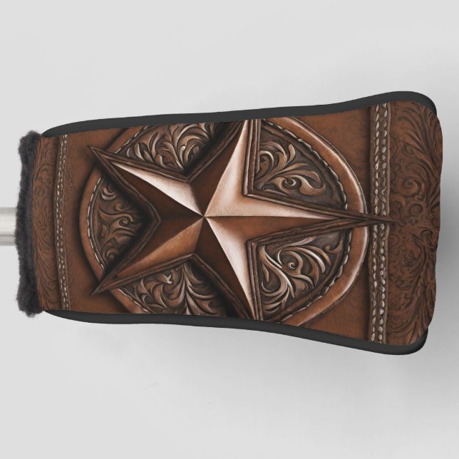 Brown Cowboy Rustic Western Country Texas Star Golf Head Cover (Front)