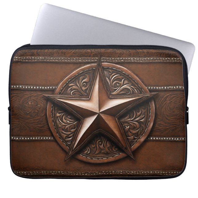 Brown Cowboy Rustic Western Country Texas Star Laptop Sleeve (Front)