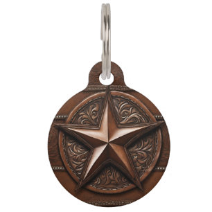 Brown Cowboy Rustic Western Country Texas Star Pet Tag