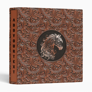 Brown cowgirl floral tooled leather horse head binder