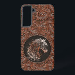 Brown cowgirl floral tooled leather horse head samsung galaxy case<br><div class="desc">Brown cowgirl floral tooled leather design with a floral horse head,  western style leather design. Available in more colours. For horse lovers,  equestrians.</div>