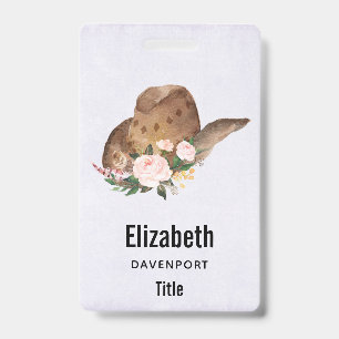 Brown Cowgirl Hat with Pink Flowers Badge