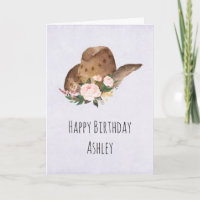 Brown Cowgirl Hat with Pink Flowers Birthday