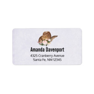 Brown Cowgirl Hat with Pink Flowers Label