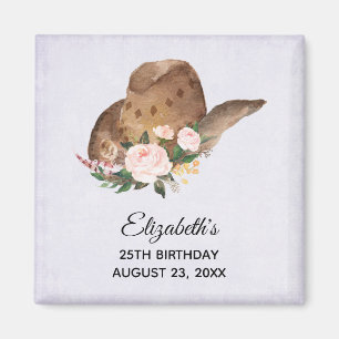 Brown Cowgirl Hat with Pink Flowers Magnet