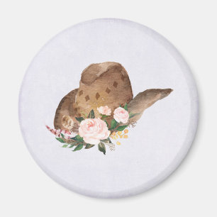 Brown Cowgirl Hat with Pink Flowers Magnet