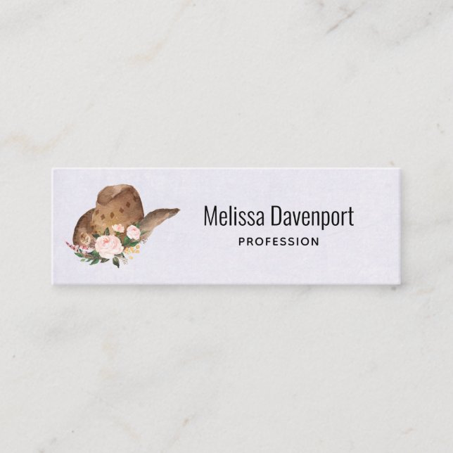 Brown Cowgirl Hat with Pink Flowers Mini Business Card (Front)