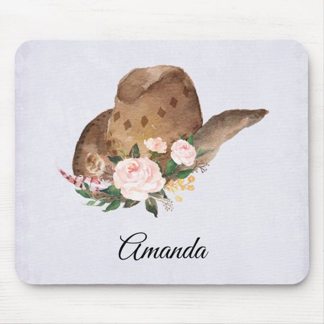 Brown Cowgirl Hat with Pink Flowers Mouse Pad (Front)