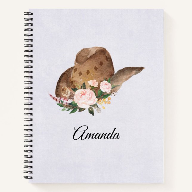 Brown Cowgirl Hat with Pink Flowers Notebook (Front)