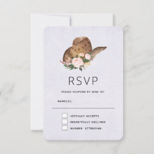 Brown Cowgirl Hat with Pink Flowers RSVP Card