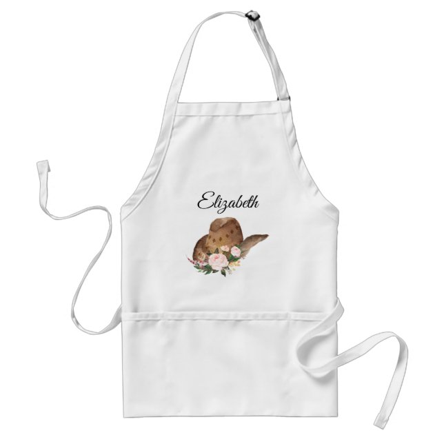 Brown Cowgirl Hat with Pink Flowers Standard Apron (Front)
