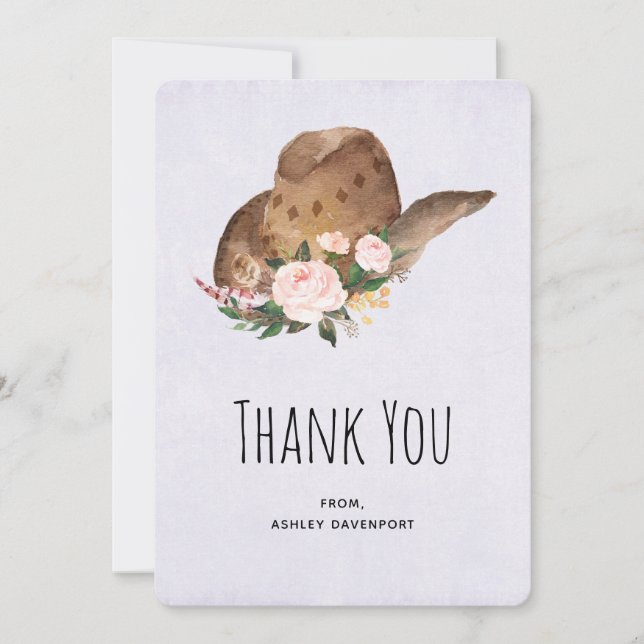 Brown Cowgirl Hat with Pink Flowers Thank You (Front)