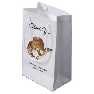 Brown Cowgirl Hat with Pink Flowers Thank You Small Gift Bag