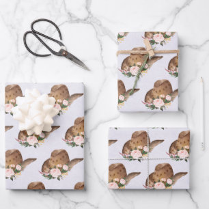 Brown Cowgirl Hat with Pink Flowers Wrapping Paper Sheet