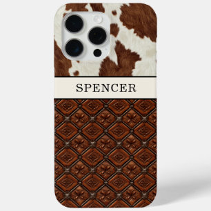 Brown Cowhide and Leather Monogrammed iPhone 15 Pro Max Case
