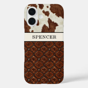 Brown Cowhide and Leather Monogrammed iPhone 16 Case