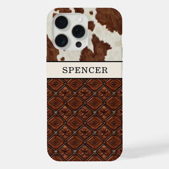 Brown Cowhide and Leather Monogrammed iPhone Case (Back)