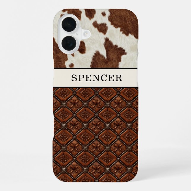 Brown Cowhide and Leather Monogrammed iPhone Case (Back)