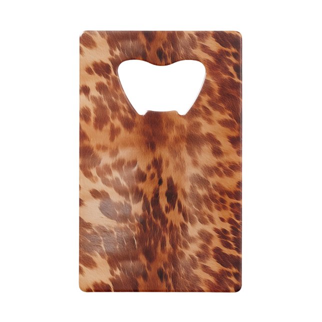 Brown Cowhide Animal Print Credit Card Bottle Opener (Front)
