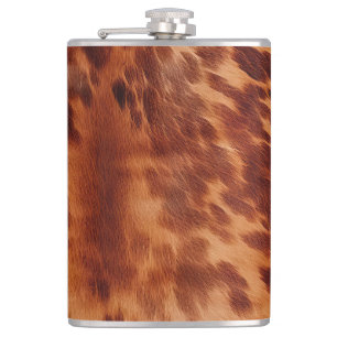 Brown Cowhide Animal Print Hip Flask