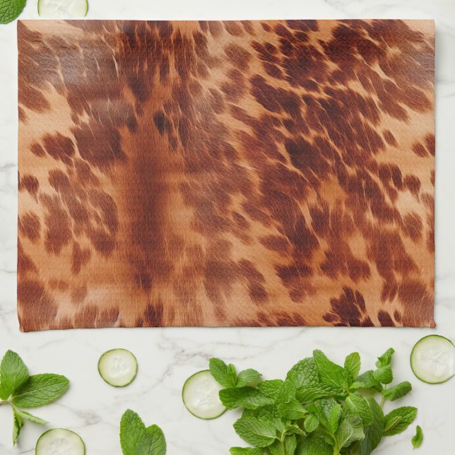 Brown Cowhide Animal Print Kitchen Towel (Folded)