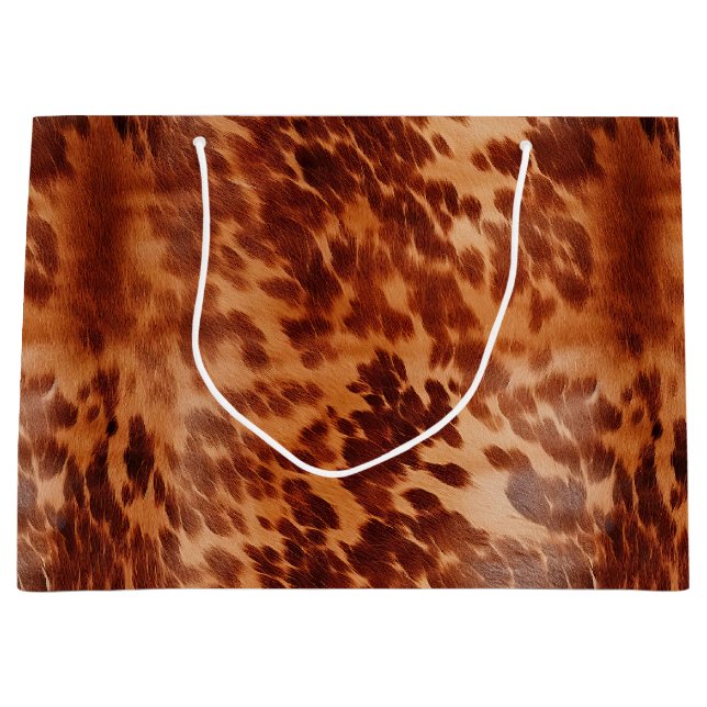 Brown Cowhide Animal Print Large Gift Bag (Front)