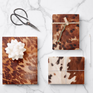 Brown Cowhide Animal Print Wrapping Paper Sheet