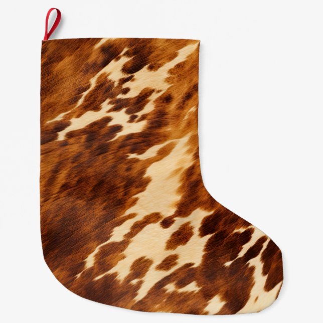Brown Cowhide Large Christmas Stocking (Front)