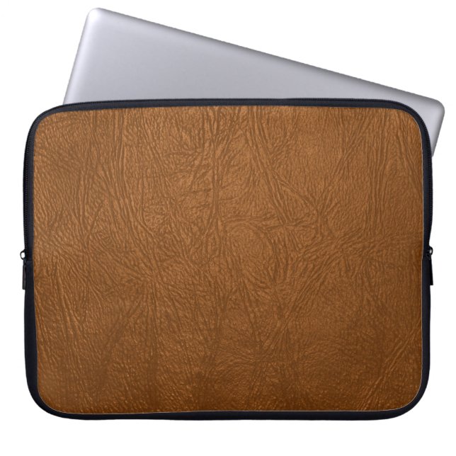 Brown Cowhide Leather Texture Look Laptop Sleeve (Front)
