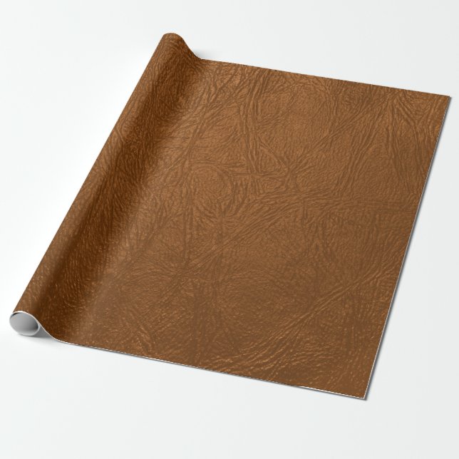 Brown Cowhide Leather Texture Look Wrapping Paper (Unrolled)