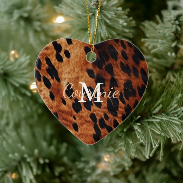 Brown Cowhide Monogram Ceramic Ornament (Tree)