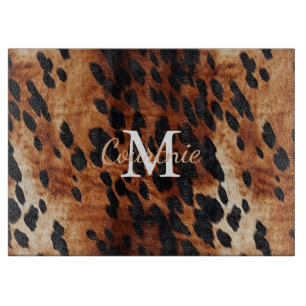 Brown Cowhide Monogram Cutting Board