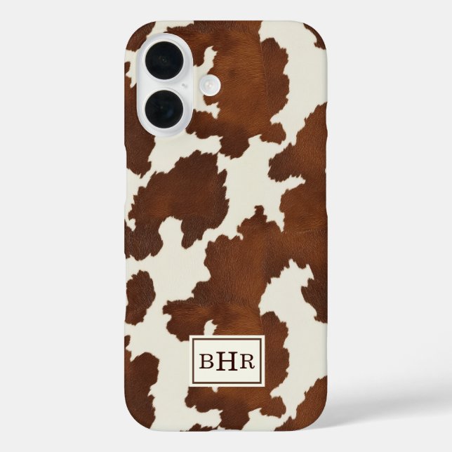 Brown Cowhide Monogrammed Case-Mate iPhone Case (Back)
