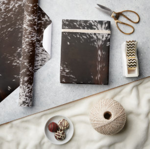 Brown Cowhide Print Rustic Farmhouse Christmas Wrapping Paper